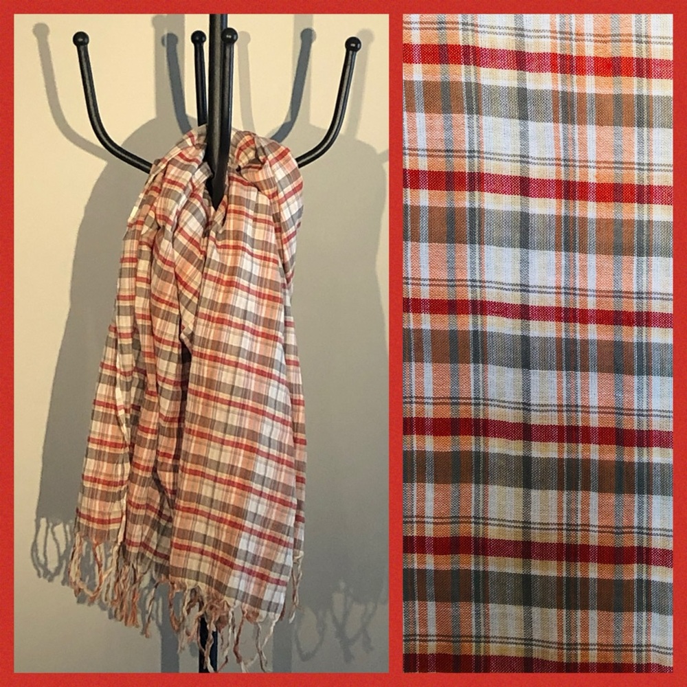 TOMMY BAHAMA plaid scarf in khaki red orange